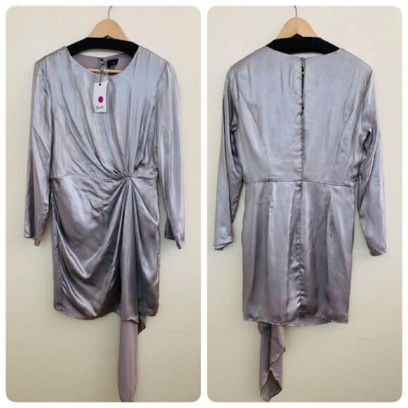Bardot Shimmer Draped Mini Dress Size 8 Medium in Silver  39696DB - Picture 2 of 11